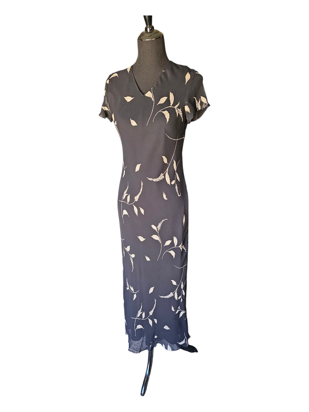 INC International Concepts 100% Silk Midi Dress Size 6 Black Floral Slip 90s Min - Picture 1 of 14